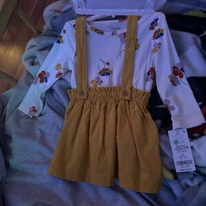 Carter's Mustard Corduroy Suspender Skirt Outfit with Tights